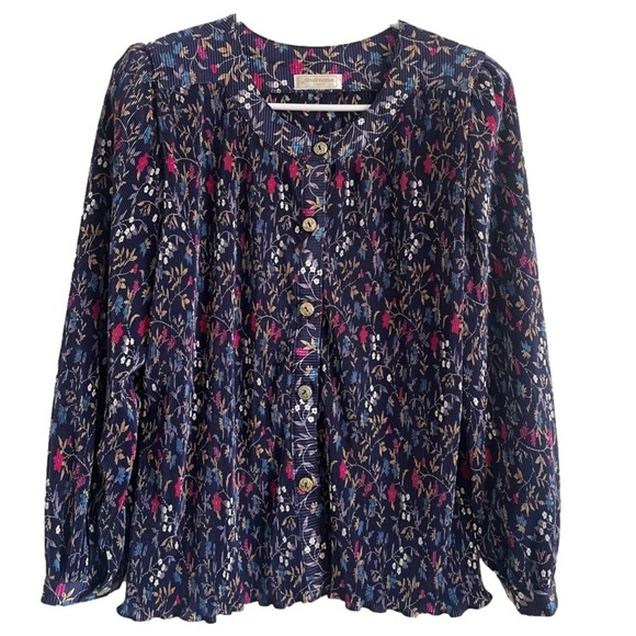 Andreana USA Tops - Andreana USA Vintage Blue Floral Blouse Long Sleeve Button Up Multi color floral